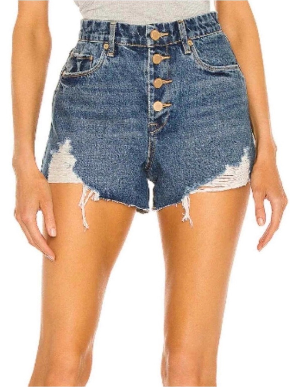 Blank NYC Distressed High-Rise Blue Denim Shorts
